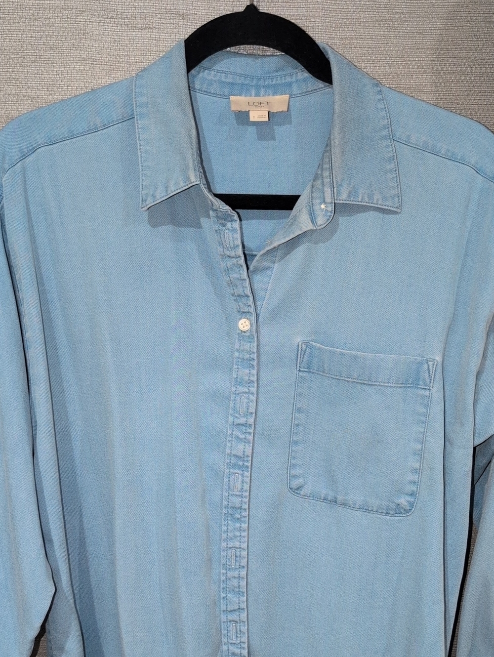 LOFT Light Blue Button-Down Denim-Style Shirt